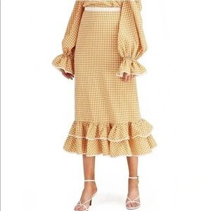Keepsake the Label Gingham Ruffle Midi Skirt - Yellow and white - XS